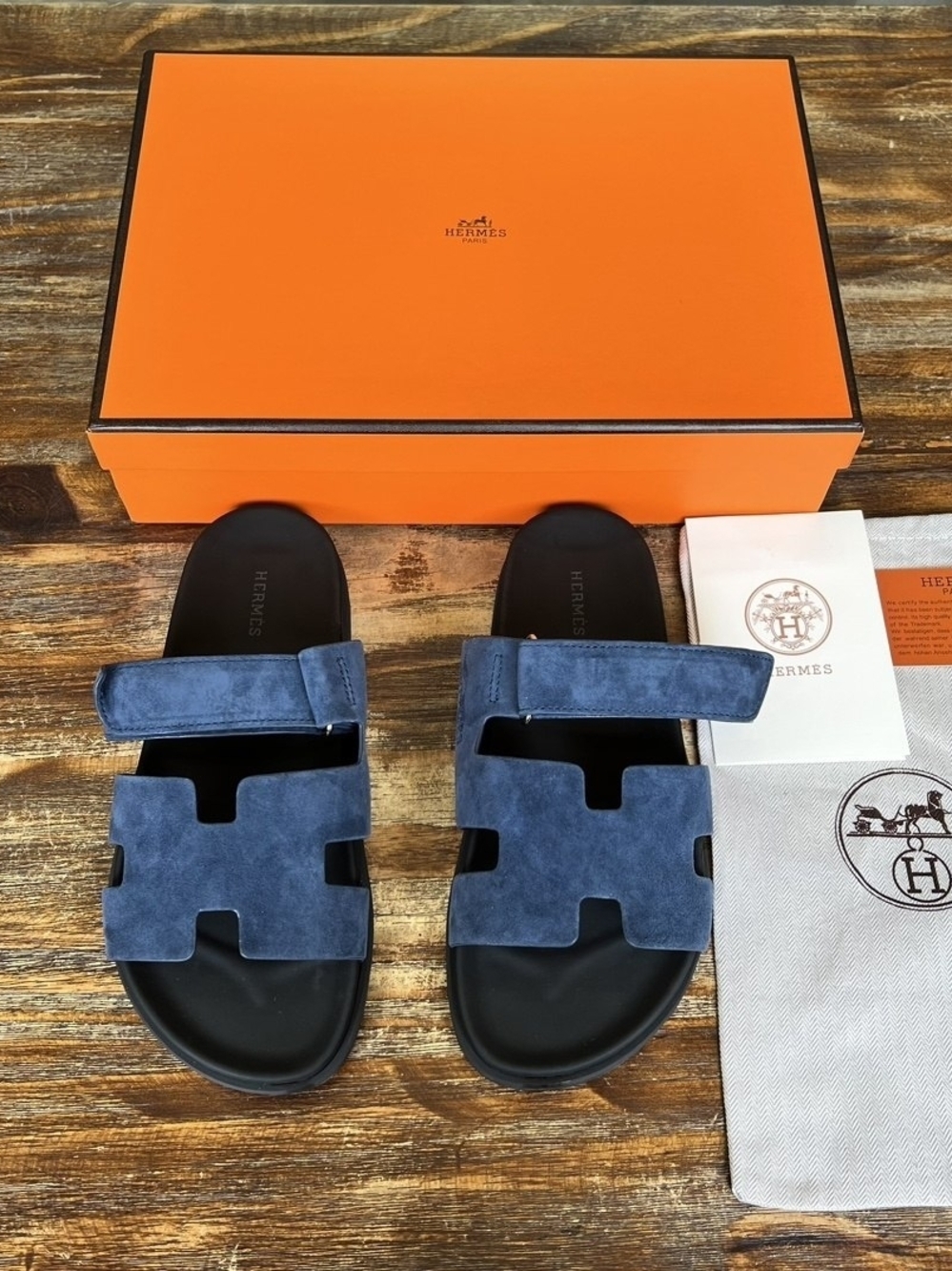 Hermes Blue Celesta Suede Men's Chypre Sandals